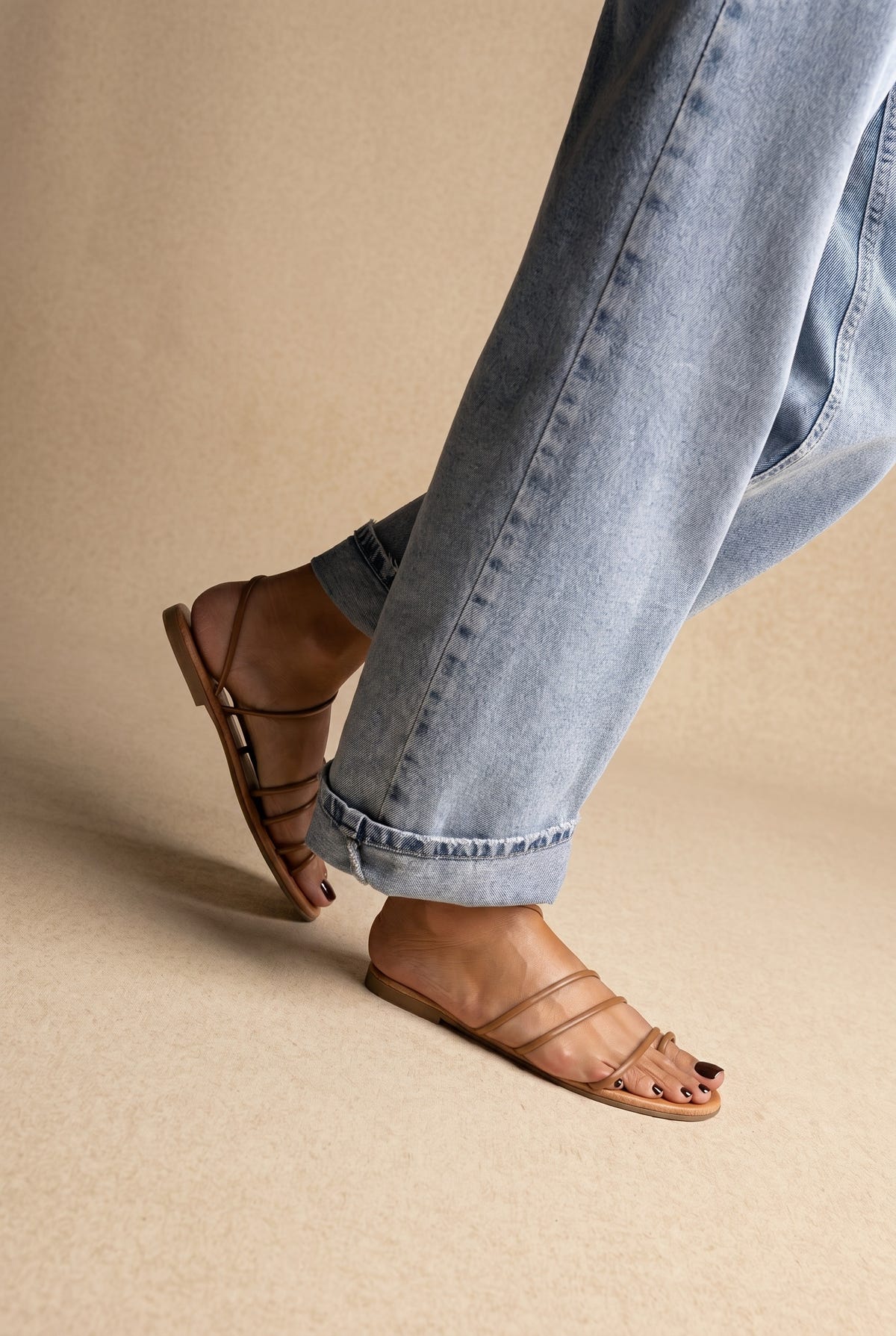 Sandalias de dedo animal print - Tostado mate