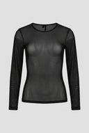 Sheer Long Sleeve Top Fitted - Black