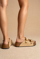 Flatform-Sandalen Schnallendetail – Beige Raffia