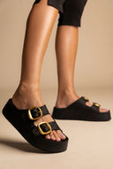 Flatform Sandals Buckle Detail - Black Raffia