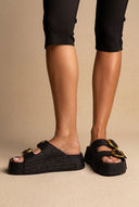 Flatform Sandals Buckle Detail - Black Raffia-Flatform Sandals Buckle Detail - Black Raffia