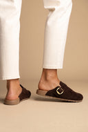 Clogs Buckle Detail - Brown Suede