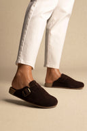 Clogs Buckle Detail - Brown Suede