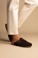 Clogs Buckle Detail - Brown Suede-Clogs Buckle Detail - Brown Suede