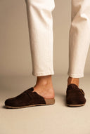 Clogs Buckle Detail - Brown Suede-Clogs Buckle Detail - Brown Suede