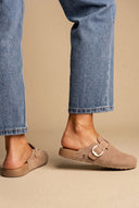 Clogs Buckle Detail - Taupe Suede-Best Sellers, Clogs, Shoes, Fantasy Sandals, Women’s Collection, All, Best Seller Shoes, Summer Shoes Sale, Sales, All but outlet, Mid Season/Fall Transitional Shoes, Editor’s Choice, Shoes Sales, Trending Now, Recommended products (Seguno), Gifts 50€ & Under, The Fashion Edit, Leather Shoes, SS 2026 Collection, Spring/Summer Collection