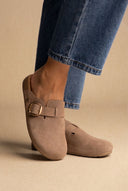Clogs Buckle Detail - Taupe Suede