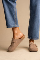 Clogs Buckle Detail - Taupe Suede