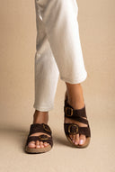 Buckle Strap Sandals - Brown Suede