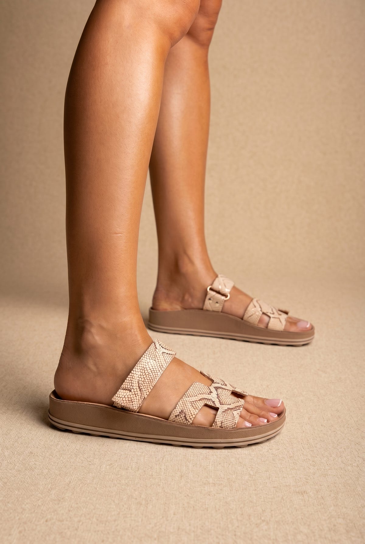 Velcro Strap Sandálias - Rosegold Lizard