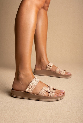 Velcro Strap Sandálias - Rosegold Lizard