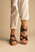 Toe Ring Sandals Ankle Strap - Brown Suede
