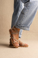 Toe Ring Sandals Ankle Strap - Beige Suede