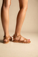 Toe Ring Sandals Ankle Strap - Tan Suede