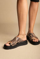 Sandales à anneau d’orteil Flatform - Beige Snake Print