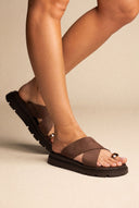Toe Ring Flatform Sandals - Brown-Toe Ring Flatform Sandals - Brown