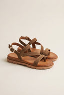 Toe Ring Sandals Side Strap - Taupe Suede