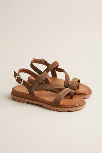 Toe Ring Sandals Side Strap - Taupe Suede-Leather Sandals, Sandals, Shoes, TFP Collection, Women’s Collection, All, Summer Shoes Sale, Summer Sandals Sale, Sales, All but outlet, Last Pieces Shoes, Editor’s Choice, Shoes Sales, Recommended products (Seguno), Gifts 70€ & Under, The Fashion Edit, Last Pieces, Leather Shoes, SS 2026 Collection, TFP/Estil, Sandals New & Selected, Sandals SALE