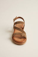 Toe Ring Sandals Side Strap - Taupe Suede