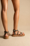 Toe Ring Sandals Crossover - Khaki Green Suede
