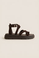 Toe Ring Sandals Crossover - Dark Brown Suede