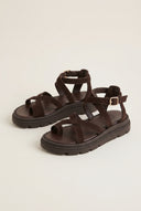 Toe Ring Sandals Crossover - Dark Brown Suede