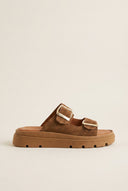 Buckle Sandals - Taupe Suede