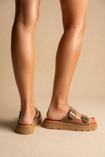 Buckle Sandali - Taupe Suede