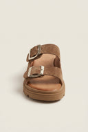 Buckle Sandals - Taupe Suede