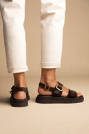 Flatform Sandals Buckle Detail - Brown Suede