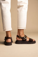 Flatform Sandals Buckle Detail - Brown Suede