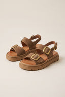 Flatform Sandals Buckle Detail - Taupe Suede