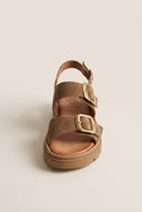 Flatform Sandals Buckle Detail - Taupe Suede