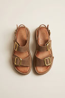 Flatform Sandals Buckle Detail - Taupe Suede