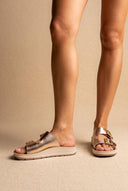 Flatform Sandals Buckle Detail - Champagne Metallic