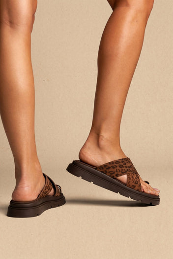 Flatform Sandals Crossover - Leopard suede