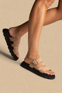 Toe Ring Flatform Sandals - Beige