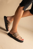 Toe Ring Flatform Sandals - Khaki