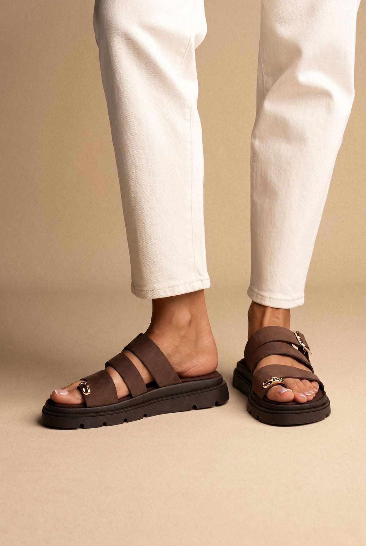 Toe Ring Flatform Sandals - Brown-Toe Ring Flatform Sandals - Brown