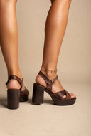 Platform Sandals Block Heel - Brown Matte