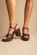 Platform Sandals Block Heel - Brown Matte
