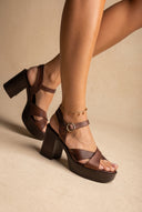 Platform Sandals Block Heel - Brown Matte
