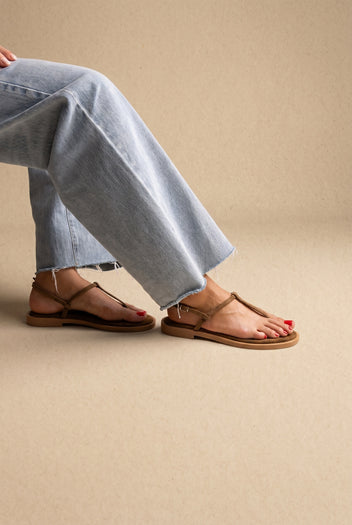 T Strap Sandals Buckle Closure - Khaki Green Suede