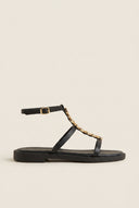 Sandals Ankle Strap Metal Detail - Black Matte