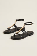 Sandals Ankle Strap Metal Detail - Black Matte
