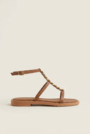 Sandals Ankle Strap Metal Detail - Brown Matte