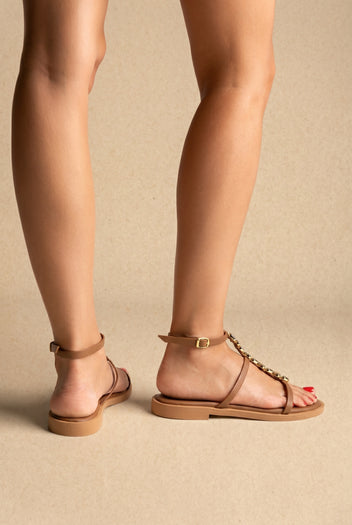Sandals Ankle Strap Metal Detail - Brown Matte