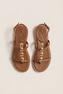 Sandals Ankle Strap Metal Detail - Brown Matte