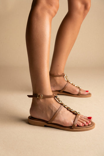 Sandals Ankle Strap Metal Detail - Brown Matte