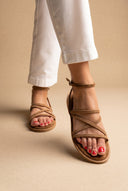 Strappy Sandals Buckle Closure - Beige Suede